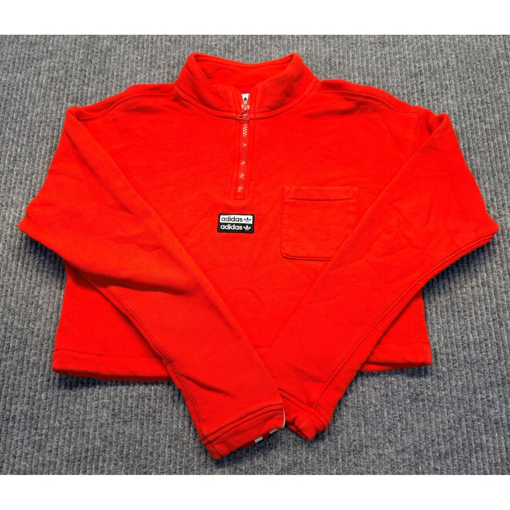 Adidas Originals Womens Red Cropped Quarter Zip Sweatshirt Size Small ED5847